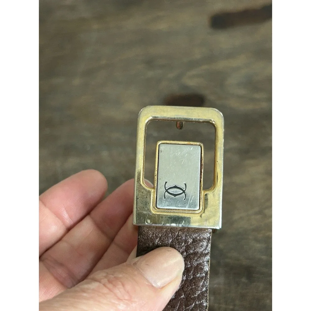 Vintage Cartier Santos Belt Buckle Leather Gold & Silver Double C‎ Sz 36-40